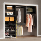 Shoe Shelf Short Tower Closet Unit, Modular Closet System, Wood Closet System Organizer with Storage for Walk In Closets, Clothing Rack for Hanging Clothes, Bedroom, Black, 19.5"W