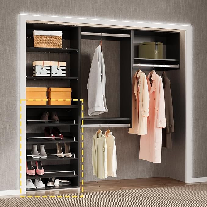 Shoe Shelf Short Tower Closet Unit, Modular Wood Closet System Organizer with Storage, Clothing Rack for Hanging Clothes, Bedroom, Black, 31.5" W