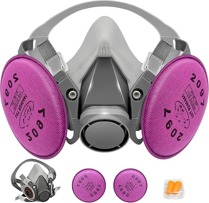 Respirator Mask with Filters, Reusable Half Face Respirator Mask for Asbestos, Resin, Fume, Dust, Welding, Painting