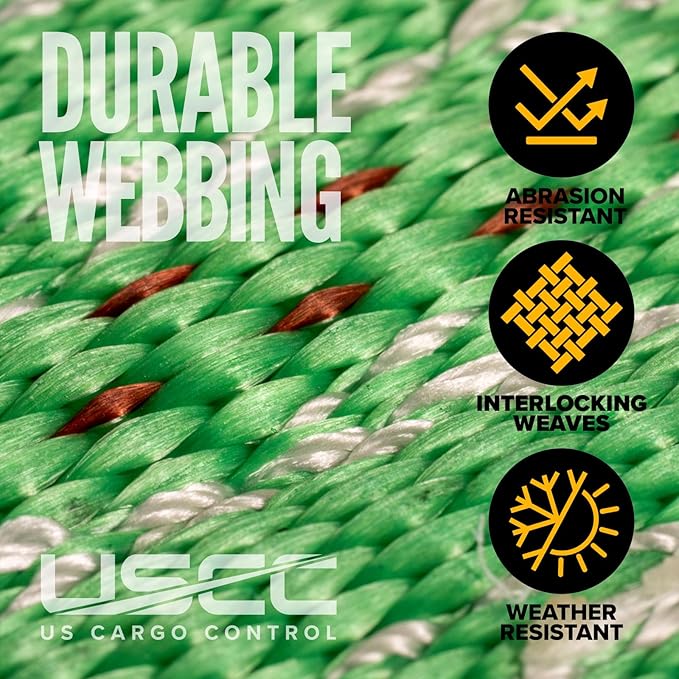 US Cargo Control 4" x 30' Winch Straps with D-Rings (10-Pack), 5,400 LBS Working Load Limit, Heavy Duty Flatbed Tie Downs, Green 4 Inch Straps for Flatbed Trailers, Trucks, and Cargo Securement