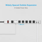 JUNNUJ Metal 8 Outlet Power Strip, Mountable Heavy Duty Power Strip, 1200J Surge Protector Wall Mount Screws Outlet with Switch, Gaming Desk Strips Wide Spaced 15A 125V 1875W, 15 FT 14AWG Power Cord