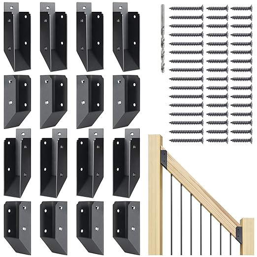 201 Stainless Steel 2" x 4" (1 ½" x 3 ½" Actual) Deck Railing 45° Stair Connectors, for Deck Railing Stair Handrail Connection Installation Deck Railing Bracket (8 Pair-Black)