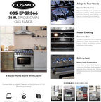COSMO COS-EPGR366 36 in. Haven Collection 6.0 cu. ft. Gas Range, 6 Burners, Convection Oven, Knob LEDs, Storage Drawer, Stainless Steel