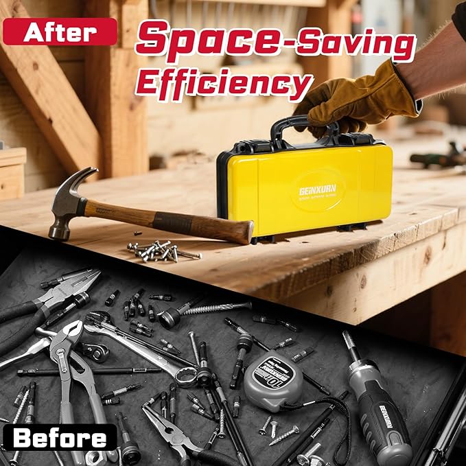 38Pcs Tools Set Packaged with Heavy-duty Tool Box, Include Screwdriver Bits, Nut Driver, Mini Ratchet Wrech, Quick change adapter,Tape Measure,Pliers Wrench and Bit Holder for Home Repairs