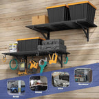 2-Pack 2x4ft Garage Shelving Wall Mounted, 2' x 4' Heavy Duty Garage Storage Shelves with Hooks, 400LB Capacity