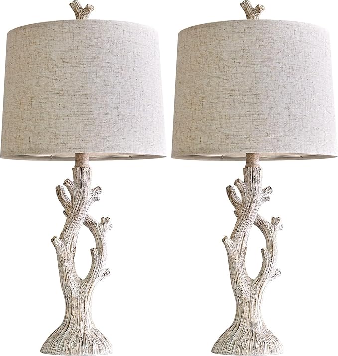 OYEARS Farmhouse Table Lamps Set of 2 for Living Room Bedroom Bedside Tree Lamp Nightstand End Table 25" Lamps Vintage Natural Style