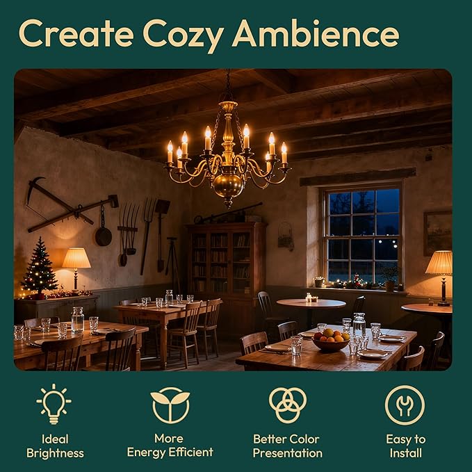 ALAMPEVER E26 LED Bulb 40 Watt, Chandelier Light Bulbs, 2200K Warm White Candelabra LED Bulbs, 12 Pack Candle Light Bulbs