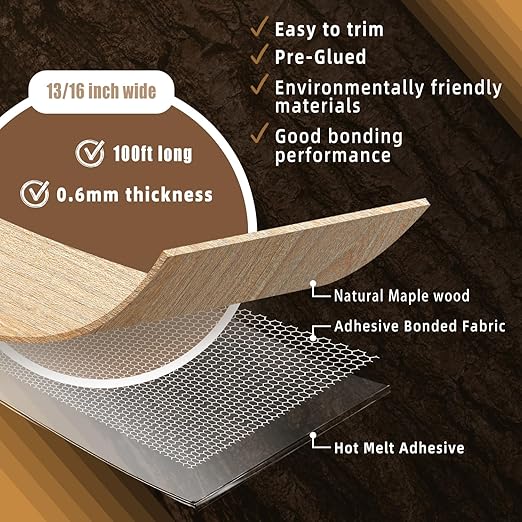 GSCIT Club Maple Edge Banding, 13/16 inch x 100ft roll of Veneer Edge Banding - Pre-glued Flexible, Real Wood Tape for Cabinet Repair & Furniture Restoration