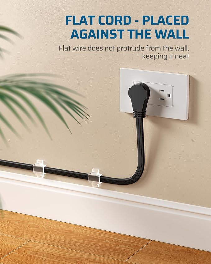 DEWENWILS 6FT Flat Plug Extension Cord, 360° Rotating Plug, 3 Prong Ultra Thin Power Strip, 13A/125V/1625W, 16 Awg Grounded Flat Power Cable for Indoor Narrow Space, SPT-3, ETL Listed, Black