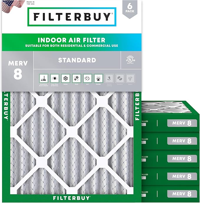 Filterbuy 24x28x2 Air Filter MERV 8 (MPR 700) Dust Defense Replacement (6-Pack), Electrostatic Pleated HVAC AC Furnace Filters, Made in USA (Actual Size: 23.50 x 27.50 x 1.75)