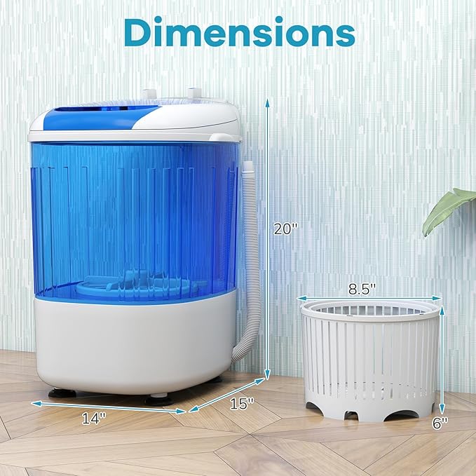Giantex Portable Mini Washing Machine, 5.5 lbs Capacity Small Compact Laundry Washer with Spin Tub & Drain Hose, Semi-automatic Washer Machine for Apartment Dorms RV Home (Blue)