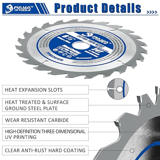 6-1/2-Inch 24-Tooth Circular Saw Blade, 0.059" Ultra Thin Kerf Blade 20mm Bore (16mm Reduction Ring Included),TCT ATB Framing Blade for Wood Fast Cutting