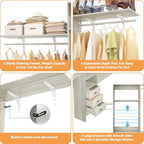 armocity 96 Inches Closet System, 8FT Walk In Closet Organizer with 3 Shelving Towers, Heavy Duty Clothes Rack with 3 Drawers, Built-In Garment Rack, 96" L x 16" W x 75" H, Load 1000 LBS, White Oak