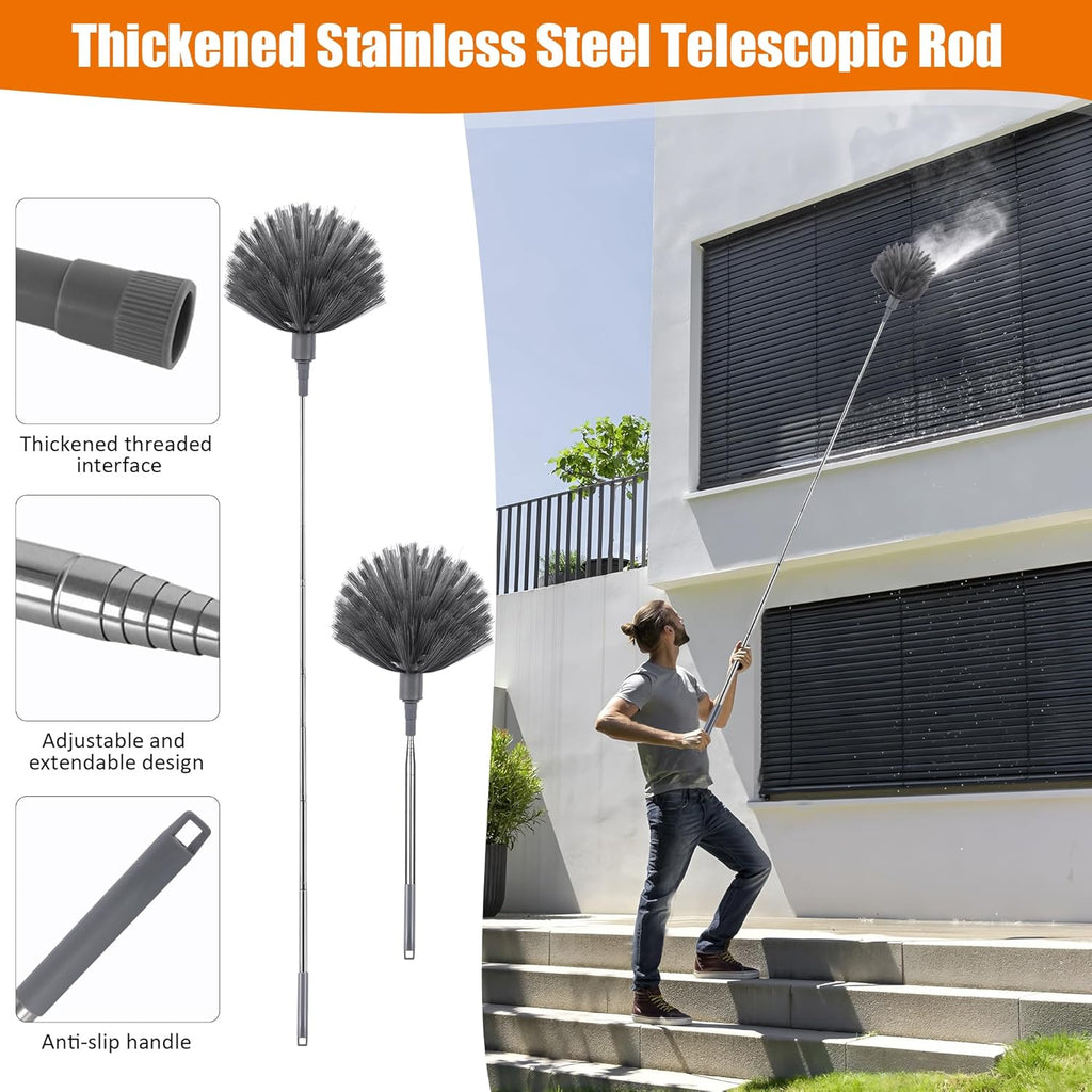 4 Pcs Microfiber Cobweb Duster with 100-inch Extendable Pole, Washable and Reusable Feather Cleaning Duster Kit with 3 Duster Heads,Dusters for Cleaning with Telescopic Pole for High Ceiling Fan