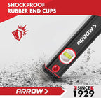 ARROW 16-Inch Level, Magnetic Torpedo Level with 45°/90°/180° Bubbles, Aluminum Alloy Body, Precision-Machined Base, Shockproof Rubber End Caps, V-Groove & Hanging Hole for Construction, Carpentry