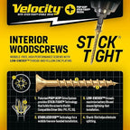 Velocity Interior 1 1/8 Inch Wood Screws DIY Pack (Size #8, 150 Pcs) – Zinc and Yellow Coating, Stick-Tight Technology, Screw for Wood Working with PSD ACR Driver Bit