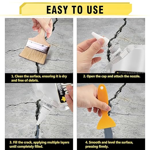 Concrete Crack Filler, 3.3 LB High Elasticity Cement Crack Filler, Gray Self Leveling Concrete Hole Repair, Flexible Liquid Concrete Sealant for Driveway, Walkway, Foundation, Patio, Joint, Outdoor