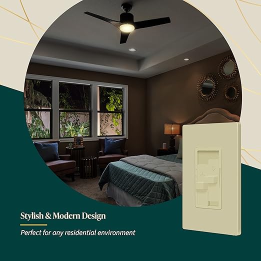 TOPGREENER Kalide Combo Dimmer Switch with 3-Speed Fan Control, Light and Fan Combination Switch, Single Pole, 2.5A, 200W LED/CFL, Neutral Wire Not Required, TGDSFS3-I, Ivory