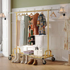 Raybee Heavy Duty Clothes Rack, Gold Clothing Racks for Hanging Heavy Clothes 200+, Rolling Clothing Rack Load 485 LBS, Extendable & Adjustable Portable Commercial Garment Rack with Wheels, Gold