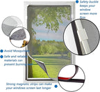 DIY Magnetic Window Screen Replacement Adjustable Mesh Screen 55"H*36"W with Magnets Fits Any Size White Frames with Grey Fiberglass Screen