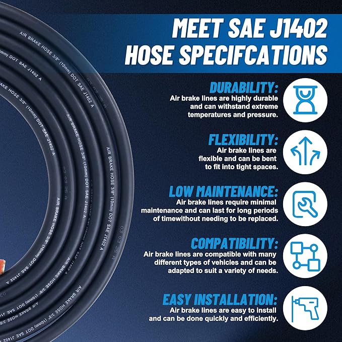 12 FT Air Line Hose Assembly with 1/2" NPT Swivel Fitting Straight Heavy Duty Power Hoses Set Spring Guard Grips DOT Fittings on Both Ends with Glad Hands Set for Semi Truck Trailer Tractor