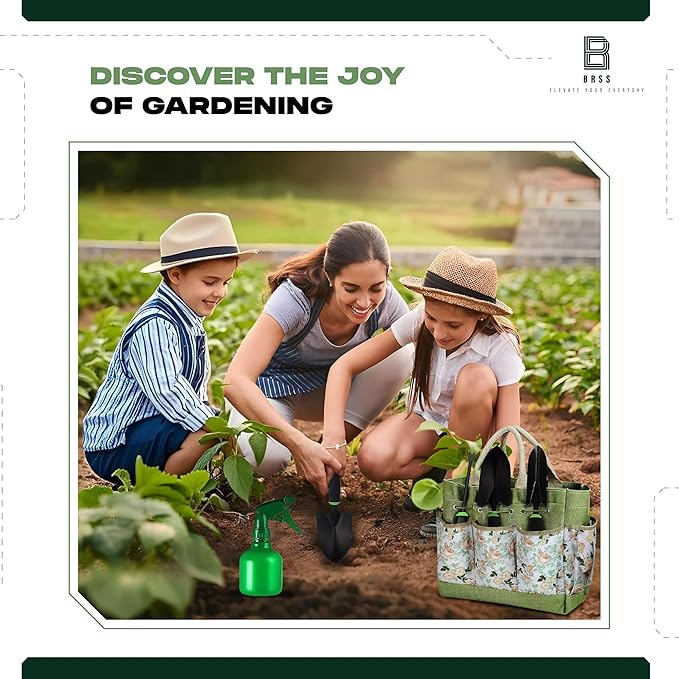 Gardening 9-Piece Heavy Duty Carbon Steel Gardening Tool Set – Rust-Proof, Ergonomic Non-Slip Handles with Durable Storage Tote Bag – Ideal Garden Gift by BRSS