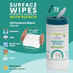 4 Pack Surface Cleaning Wipes with Bleach, All-Purpose Cleaner for Bathroom, Kitchen, Office, 300 Count Canister, 7.5" x 7" Sheet, Fresh Scent, Lint Free & Durable