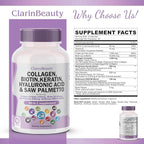 100% Natural Collagen Pills 1000mg Biotin 10000mcg Keratin Saw Palmetto 2500mg Hyaluronic Acid & Pumpkin Seed with Vitamin C and Vitamin E