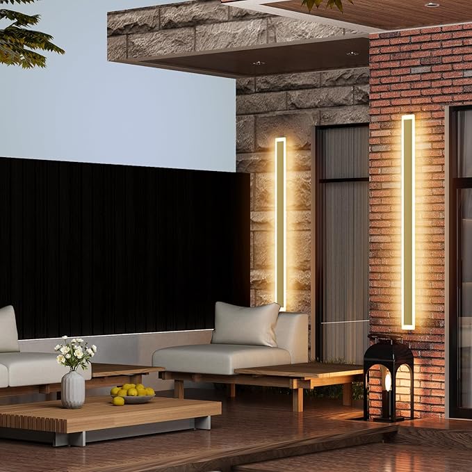 Aipsun Porch Wall Lights 59inch Long Strip Modern Outdoor Wall Light Fixture, Gold Wall Mount Lighting Sconce Exterior Lights Wall Sconce 3000K for House Living Room Corridor(1 Pack)