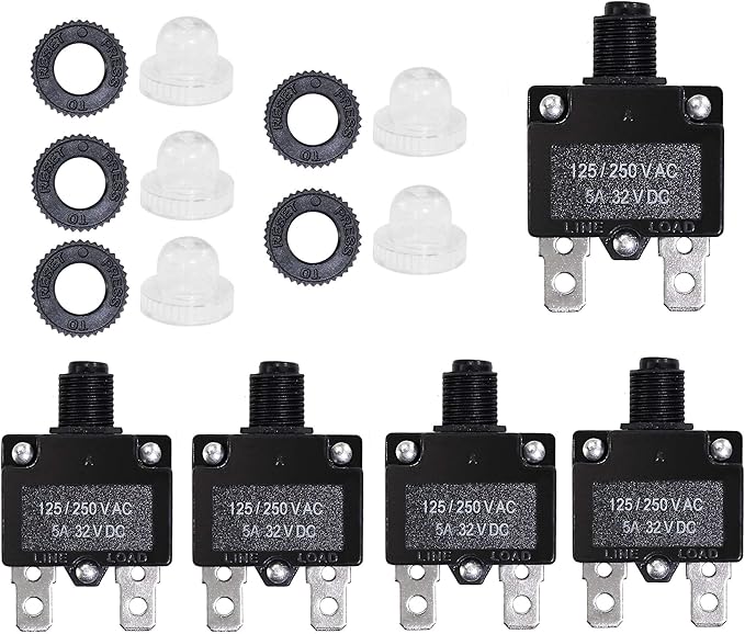 5PCS 5Amp Circuit Breakers with Manual Reset 32V DC,AC125-250V with Quick Connect Terminals