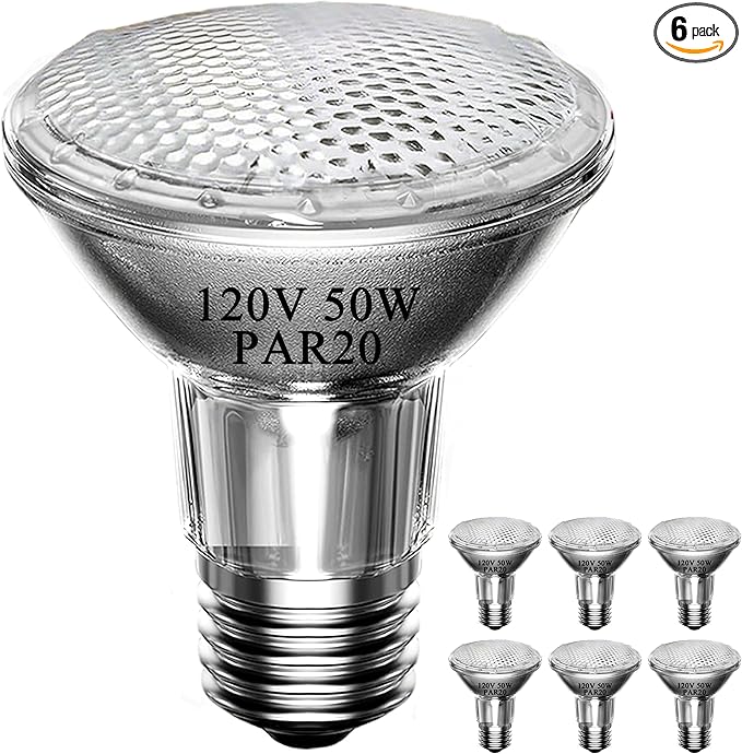 Par20 Halogen Flood Light Bulb, 50W 120V PAR20 Light Bulb, Dimmable, E26 Base, 2700K Warm White, 3000 Hours for Indoor Range Hood, Track Oven, Ceiling Can Lamp（6Pack）