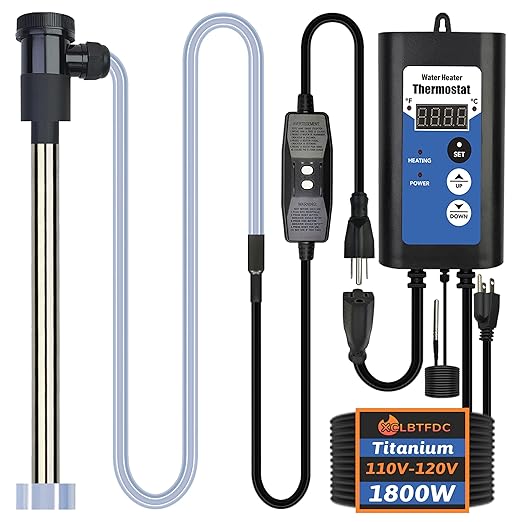 1800W Titanium Immersion Water Heater Portable Electric Hot Tub & Pool Submersible Water Heater with Temp Control, GFCI for Baptism Pool, Swimming Pool, Inflatable Pool and Above Ground Pool