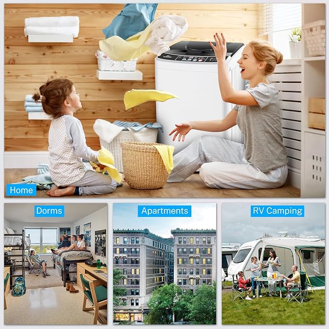 Nictemaw Portable Washing Machine, 2.1 Cu.ft Portable Washer 15.6Lbs Capacity Full Automatic Washing Machine with 10 Programs 8 Water Levels, Drain Pump, LED Display, for Apartment, Dorm, Home, RVs