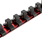 ARES 70202-3/8-Inch Drive Red Aluminum Socket Organizer - Store up to 16 Sockets and Keep Your Tool Box Organized - Sockets Will Not Fall Off this Rail
