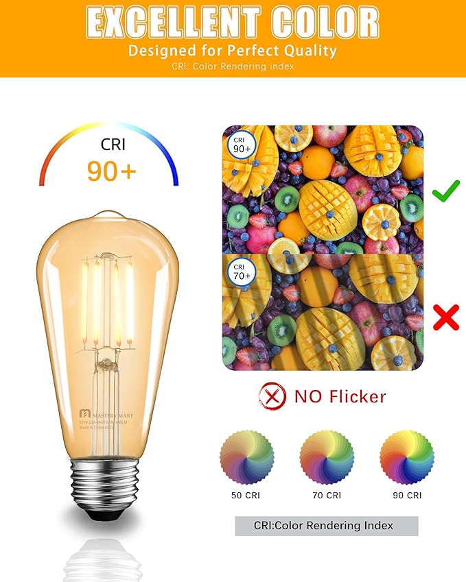 MASTERY MART Dimmable Vintage E26 LED Light Bulb, 2200K Warm White, 5.5W 60W Equivalent, Glass ST19 Edison Style, 400LM Decorative Filament Bulb, UL, Energy Star, 16 Pack