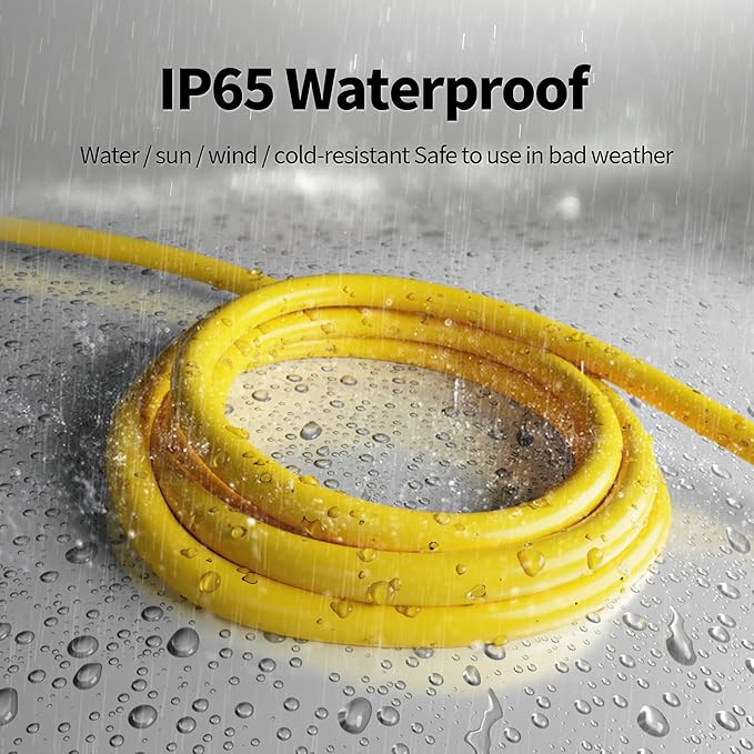 POWGRN 2 Pack 3 ft 12/3 Outdoor Extension Cord Waterproof Heavy Duty with Lighted Indicator End 12 Gauge 3 Prong, Flexible Cold-Resistant Long Power Cord Outside, 15Amp 1875W Yellow ETL Listed