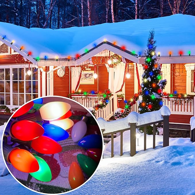 SUNSGNE 25 Pack C7 LED Multicolor Christmas Replacement Light Bulbs for Christmas Indoor Outdoor String Lights, E12/C7 Candelabra Base, 0.6 Watt