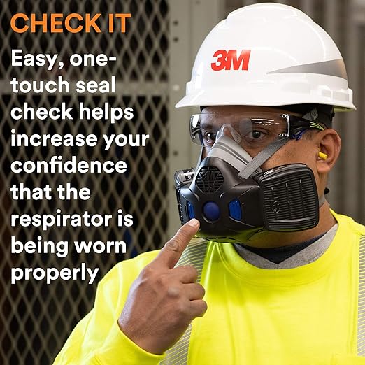 3M Respirator, Secure Click Half Face Reusable Respirator with Speaking Diaphragm and Push Button Seal Check, HF-803SD, Sweeping, Sanding, Grinding, Sawing, Dust, Large