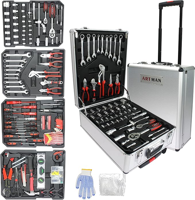 Campfun 899PCS Household Tool Kit with Complete Hand Tools, Mechanic Rolling Tool Set for Home & Auto Repair, White