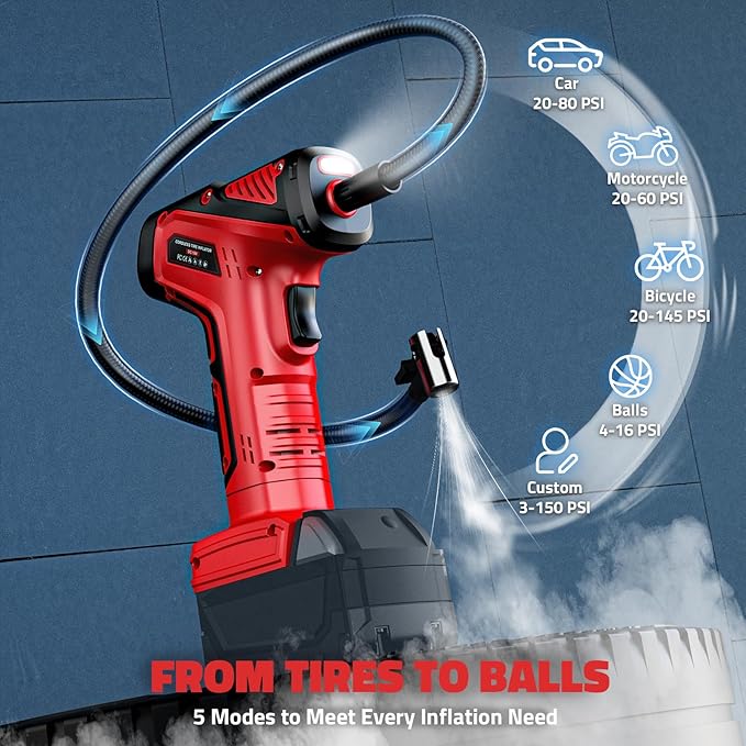 150PSI Tire Inflator Portable Air Compressor: Cordless Air Pump Compatible with Milwaukee 18V Battery - Car Tire Pump with LCD Display & LED Light for Auto, Motorcycles(Bare Tool)