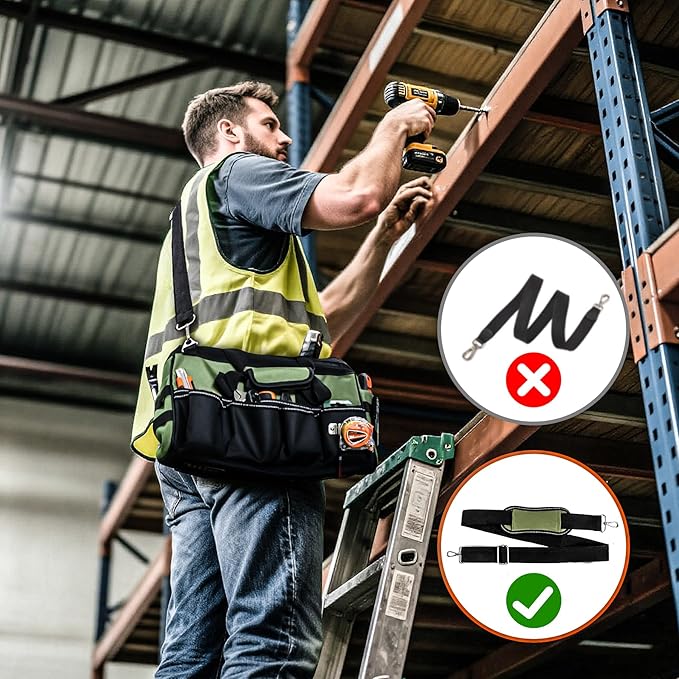 LLNDEI Heavy Duty Tool Bag, 15 Inch Portable Tool Organizer With 16-Pocket, Adjustable Strap & MOLLE System,Ideal Gift For Men & Fathers