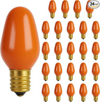 OHLECTRIC Halloween Light Bulbs (24 Pack –Orange), 7 Watt Mini Bulbs – E12 Candelabra Base, Non-Dimmable, 120 Volts – C7 Night Light Lamp Replacement Bulb for Salt Lamps, Window Candles, Holiday Decor