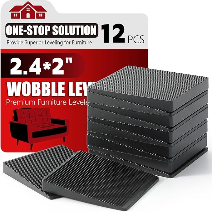 Furniture Leveler 12pcs Kit Size Variety | Multi-Purpose Rubber Shim for Leveling Feet Stable | Anti-Wobble Pad for Uneven Table, Dresser Leg, Toliet and More Furniture | Prevent from Wobbling