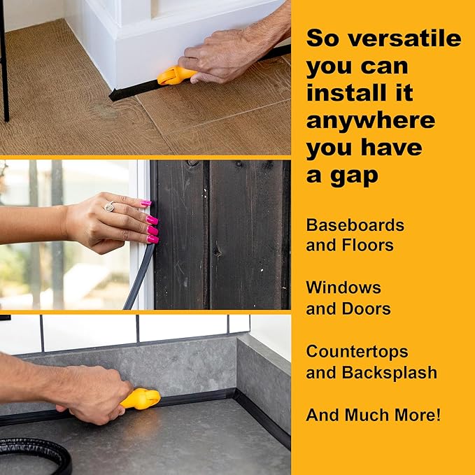 InstaTrim The Original Flexible Trim - 50ft Black 3/4" Wide Caulk Tape - Adhesive Trim with Many Uses Including Caulking for Bathtubs, Sinks, Counters, Tile, Floors - Made in USA