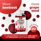 Extreme Beetroot Formula & COQ10 100mg with Grape Seed Extract, for Circulation Energy & Flow, 1500mg Beet Root Gummies Extract Gluten Free 60