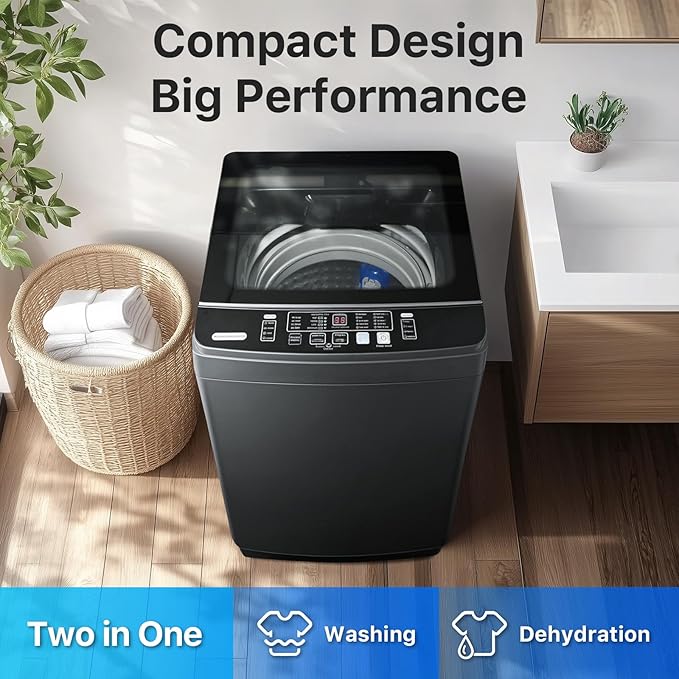 Portable Clothes Washing Machines 27 LBS Full Automatic Washer and Spinner Combo with 10 Program and 8 Water Level, Compact Laundry Wash Machine for Apartment RV Dorm, Grey