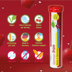 German Iron 14 mg - 100 Vegan Drink Effervescent Tablets - Cherry Flavor - Made in Germany