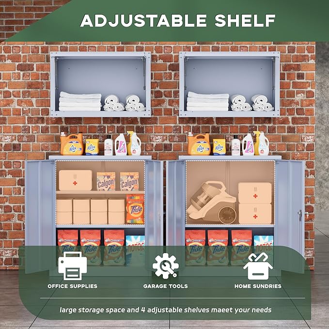 Greenvelly Metal Storage Cabinet, 36" Locking Storage Cabinet with Doors and Shelves, Lockable Storage Cabinets for Home Office, Utility Locker Cabinet, Steel Garage Cabinet with 2 Keys, Dark Grey