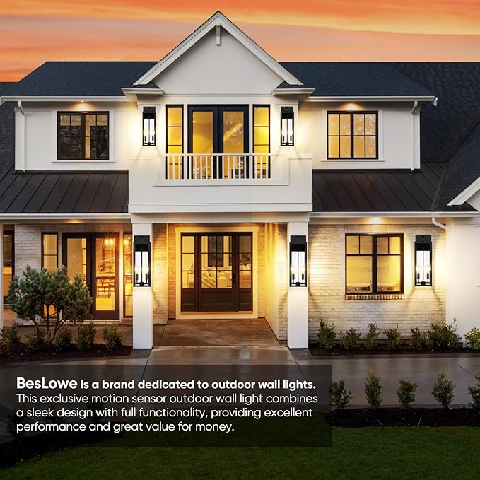 2-Pack Upgraded Motion Sensor Outdoor Wall Lights, 18” Large Dusk to Dawn Porch Lights Outdoor Wall Sconce Lantern, 3 Lighting Modes Exterior Lighting Fixtures, Black Outside Lights for House Garage