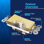 LIDER Brushed Gold Minimalist Decorator Switch with Screwless Wall Plate, Frameless Wall Light Switch, On/Off Rocker Switch, 3-Way or Single Pole, Residential Grade, UL Listed, 3 Wire, 15A 120-277VAC